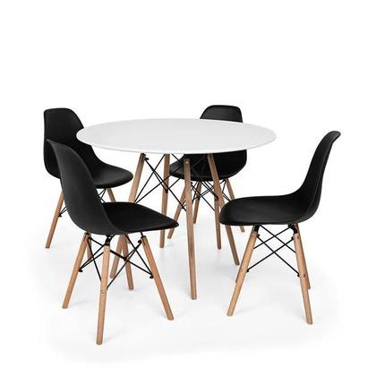 Imagem de Kit Mesa Jantar Eiffel 90cm Branca + 4 Cadeiras Eames Eiffel Pretas