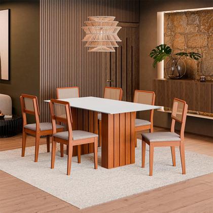 Imagem de Kit Mesa Jantar Santiago 160 Com Tampo de Vidro e 6 Cadeiras