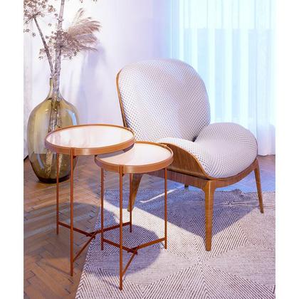 Imagem de Kit Mesa Lateral Aqua com Vidro Off White Cobre - Imcal