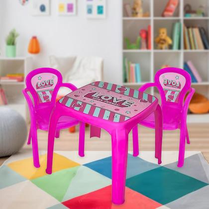 Imagem de Kit Mesa Mesinha Com 2 Cadeiras Infantil Desenho Decorada Resistente Brincar Estudar