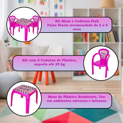 Imagem de Kit Mesa Mesinha Com 2 Cadeiras Infantil Desenho Decorada Resistente Brincar Estudar