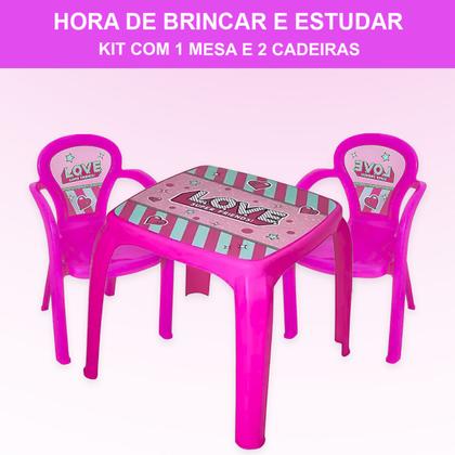Imagem de Kit Mesa Mesinha Com 2 Cadeiras Infantil Desenho Decorada Resistente Brincar Estudar