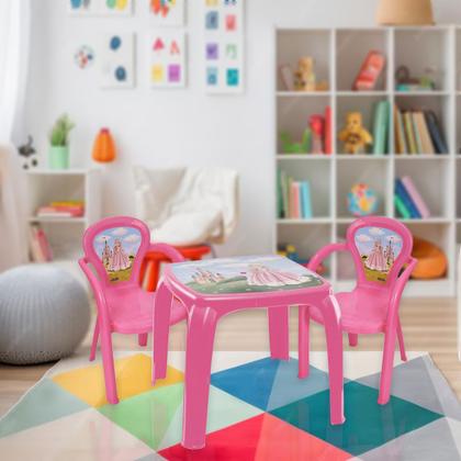 Imagem de Kit Mesa Mesinha Com 2 Cadeiras Infantil Desenho Decorada Resistente Brincar Estudar