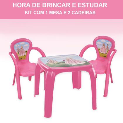 Imagem de Kit Mesa Mesinha Com 2 Cadeiras Infantil Desenho Decorada Resistente Brincar Estudar