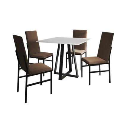 Imagem de Kit Mesa Mônaco Premium 90cm com 4 Cadeiras de Jantar Estofadas para Sala e Cozinha - Branco/marrom