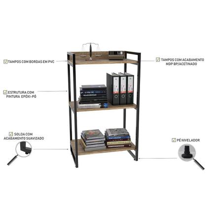 Imagem de Kit Mesa Para Escritório com Estante Office Estilo Industrial Form 150 cm Carvalho - Lyam Decor
