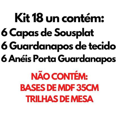 Imagem de Kit Mesa Posta 06 Capas de Sousplat 06 Guardanapos de tecido 40x40cm 06 Anéis Argola Porta Guardanapo