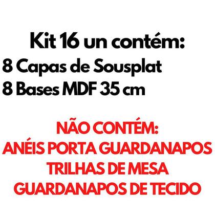 Imagem de Kit Mesa Posta 08 Bases MDF 35CM + 08 Capas de Sousplat Em Tecido Flor Natalina Vermelho Tricoline 100% Algodão