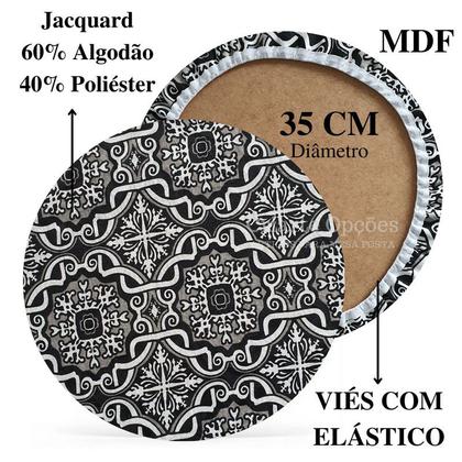 Imagem de Kit Mesa Posta 08 Bases MDF 35CM + 08 Capas de Sousplat Em Tecido Mandala Preto e Branco Jacquard