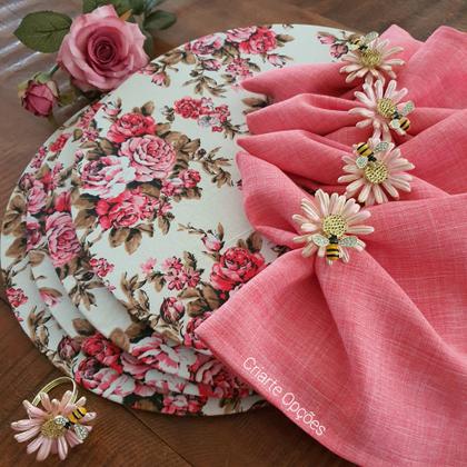 Imagem de Kit mesa posta capa sousplat jogo americano floral pink 10un