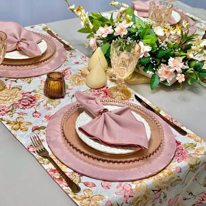 Imagem de Kit Mesa Posta Completo Varias Cores Rose Com Trilho Caminho De Mesa