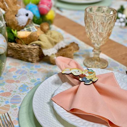 Imagem de Kit Mesa Posta Sousplat Completo Com Trilho de mesa Para Páscoa Colorido Coelhinho