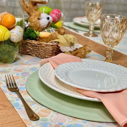 Imagem de Kit Mesa Posta Sousplat Completo Com Trilho de mesa Para Páscoa Colorido Coelhinho