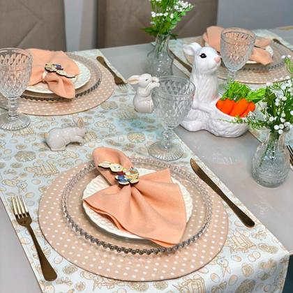 Imagem de Kit Mesa Posta Sousplat Completo Com Trilho de mesa Para Páscoa Colorido Coelhinho