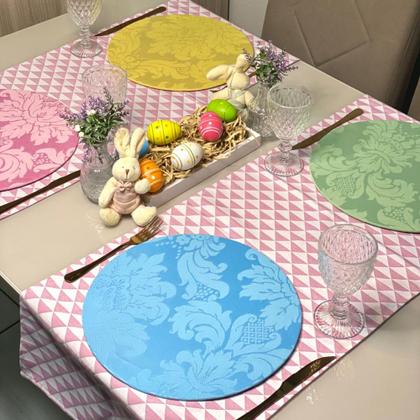 Imagem de Kit Mesa Posta Sousplat Completo Com Trilho de mesa Para Páscoa Colorido Coelhinho