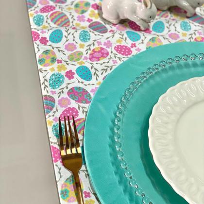 Imagem de Kit Mesa Posta Sousplat Completo Com Trilho de mesa Para Páscoa Colorido Coelhinho