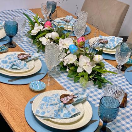 Imagem de Kit Mesa Posta Sousplat Completo Com Trilho de mesa Para Páscoa Colorido Coelhinho