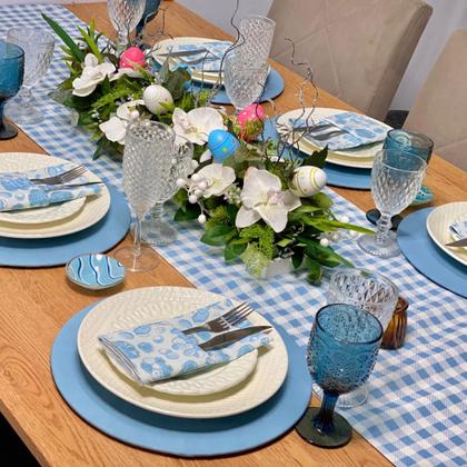 Imagem de Kit Mesa Posta Sousplat Completo Com Trilho de mesa Para Páscoa Colorido Coelhinho