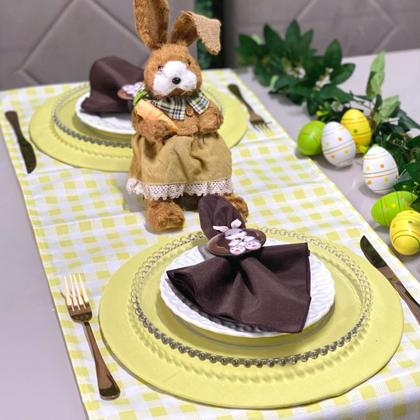 Imagem de Kit Mesa Posta Sousplat Completo Com Trilho de mesa Para Páscoa Colorido Coelhinho