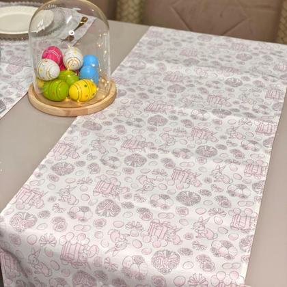 Imagem de Kit Mesa Posta Sousplat Completo Com Trilho de mesa Para Páscoa Colorido Coelhinho