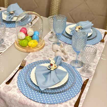 Imagem de Kit Mesa Posta Sousplat Completo Com Trilho de mesa Para Páscoa Colorido Coelhinho