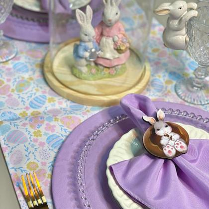 Imagem de Kit Mesa Posta Sousplat Completo Com Trilho de mesa Para Páscoa Colorido Coelhinho