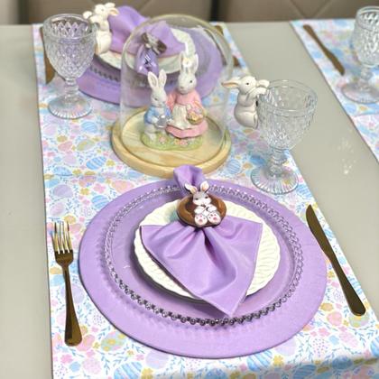 Imagem de Kit Mesa Posta Sousplat Completo Com Trilho de mesa Para Páscoa Colorido Coelhinho