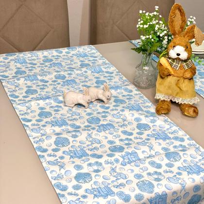 Imagem de Kit Mesa Posta Sousplat Completo Com Trilho de mesa Para Páscoa Colorido Coelhinho