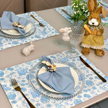 Imagem de Kit Mesa Posta Sousplat Completo Com Trilho de mesa Para Páscoa Colorido Coelhinho