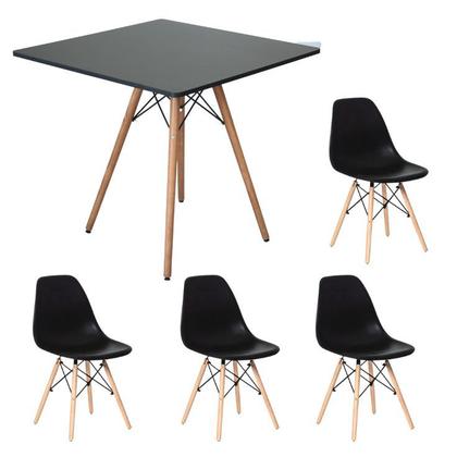 Imagem de Kit Mesa Preta Quadrada 80cm com 4 Cadeiras Eiffel