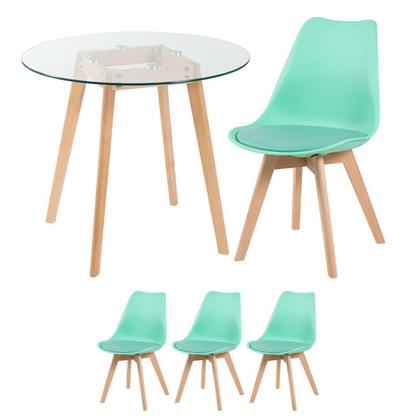 Imagem de KIT - Mesa redonda com tampo de vidro 80 cm + 3 cadeiras Leda