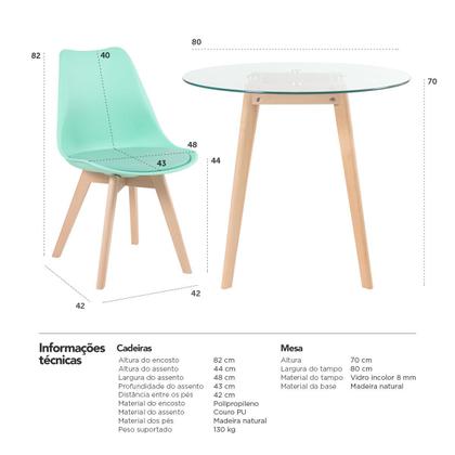 Imagem de KIT - Mesa redonda com tampo de vidro 80 cm + 3 cadeiras Leda