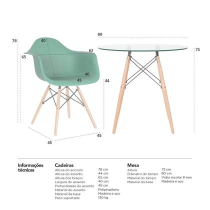 Imagem de KIT - Mesa redonda de vidro Eames 80 cm + 4 cadeiras Eiffel DAW