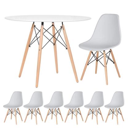 Imagem de KIT - Mesa redonda Eames 100 cm branco + 6 cadeiras Eiffel DSW