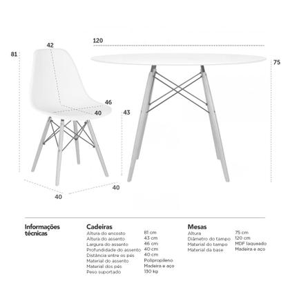 Imagem de KIT - Mesa redonda Eames 120 cm branco + 6 cadeiras Eiffel DSW