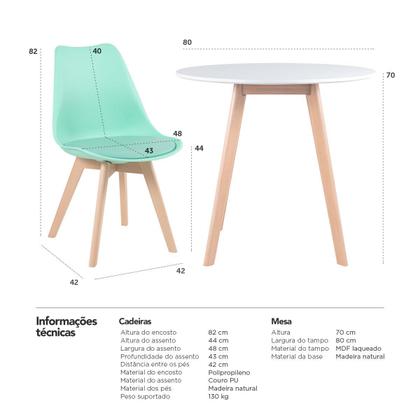 Imagem de KIT - Mesa redonda Leda 80 cm + 2 cadeiras estofadas Leda
