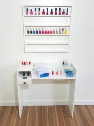Imagem de Kit Mesa Tampo em Vidro + Esmalteiro Pequeno