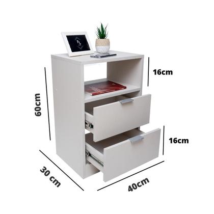 Imagem de Kit Mesas Cabeceira Criado Off White 2 Gavetas Cama Quarto