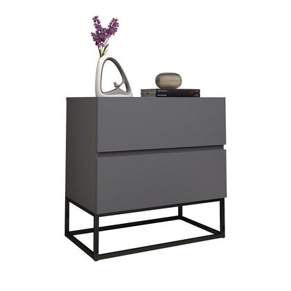 Imagem de Kit Mesas de Cabeceira Eros Cinza Com Base de Ferro Preto P/ Quarto