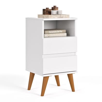 Imagem de Kit Mesas De Cabeceira Retrô Pés Palito 2 Gavetas e 1 Nicho POP