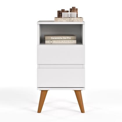 Imagem de Kit Mesas De Cabeceira Retrô Pés Palito 2 Gavetas e 1 Nicho POP