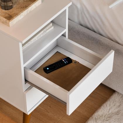 Imagem de Kit Mesas De Cabeceira Retrô Pés Palito 2 Gavetas e 1 Nicho POP