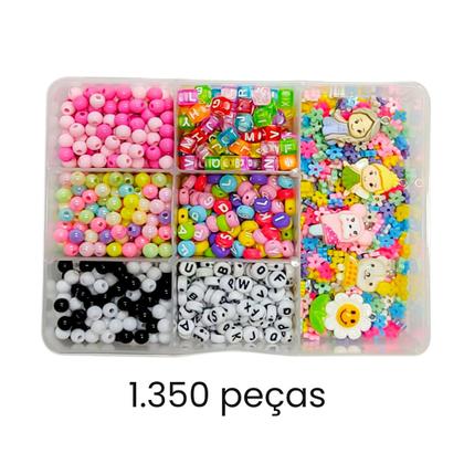 Imagem de kit Miçanga Infantil Para Fazer Pulseira Com Pingente 1350pç Coloridas de Montar Bijuterias