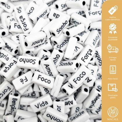 Imagem de Kit Miçanga Plaquinha Frases 4 Tipos Passante Palavras 8x15mm 80un 64g