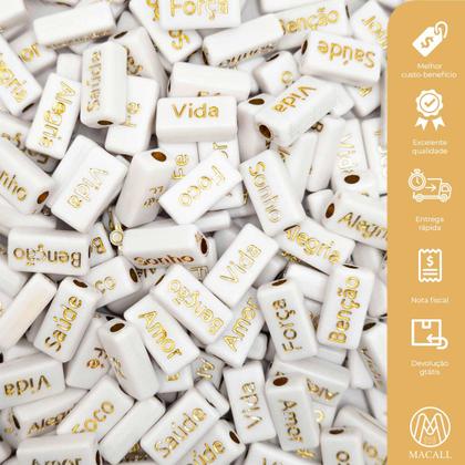 Imagem de Kit Miçanga Plaquinha Frases 4 Tipos Passante Palavras 8x15mm 80un 64g