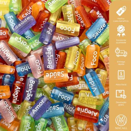 Imagem de Kit Miçanga Plaquinha Frases 4 Tipos Passante Palavras 8x15mm 80un 64g