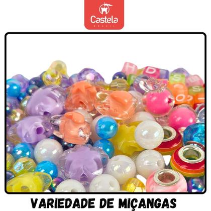 Imagem de Kit Miçangas Collection Conjunto Pulseira Colar Bijuteria Infantil Montar Porta Jóia Castela