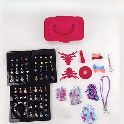 Imagem de Kit Miçangas Collection Conjunto Pulseira Colar Bijuteria Infantil Montar Porta Jóia Castela
