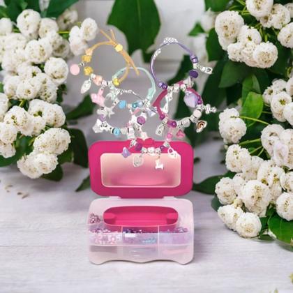Imagem de Kit Miçangas Collection Conjunto Pulseira Colar Bijuteria Infantil Montar Porta Jóia Castela