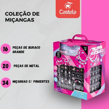 Imagem de Kit Miçangas Collection Conjunto Pulseira Colar Bijuteria Infantil Montar Porta Jóia Castela